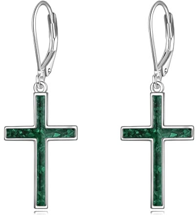 YFN Kreuz Sterling Silber Grüner Malachit Kreuz Ohrringe Tropfen Ohrringe Schmuck Geschenke für Damen Herren