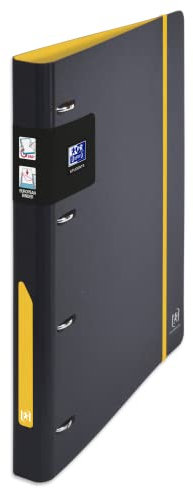 OXFORD European Binder For Students Ringordner, A4, Rücken 30 mm, 4 D-Ringe, Einband aus expandiertem Polypropylen, zweifarbig, Schwarz/Gelb