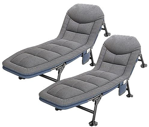 OVLRIJP Liegestuhl Klappbar Sonnenliege Gartenliege, Feldbett Klappbar Campingbett mit mit 6 Rutschfesten Füßen, Campingliege Faltbar für Garten, Camping, Reisen, 190x67x38cm (Grau-2Pcs)
