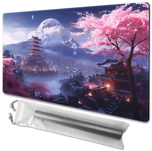 TCGMAT MTG Playmat – rutschfeste Rückseite, ideal für Kartenspiel-Enthusiasten, TCG-Spielmatte (Cherry Blossom Rain-No Deck)