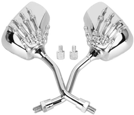 Rückspiegel, 2 Stück 8mm 10mm Gewinde Verchromte Universal HD Motorrad Spiegel Skelett Schädel Handlenker Reflektor Für Fahrrad ATV Roller Scooter E-Bike