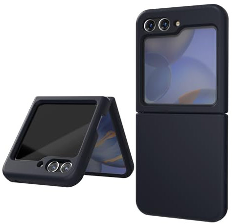 OHLIGIA Samsung Galaxy Z Flip 5 Liquid Silicone Case with Ring Protective 3 Layer Shockproof Phone Cover with Anti-Scratch Soft Microfiber Lining for Galaxy Z Flip 5 5G (2023) (Midnight Blue)