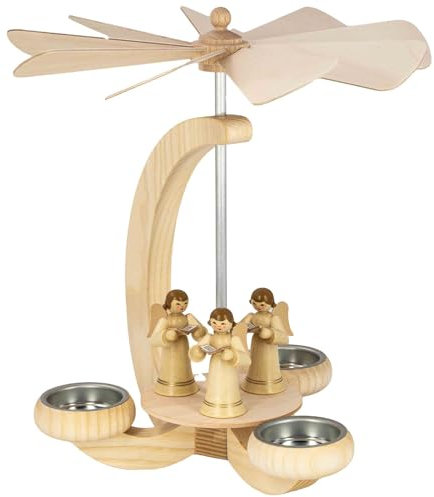 Seiffener Volkskunst | Erzgebirge Pyramide Weihnachtspyramide Teelichtpyramide | Handwerkskunst aus Deutschland | echte Handarbeit | 25 cm | Engel Natur mit Buch