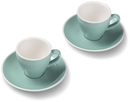 Terra Home 2er Espresso-Tassen Set - Türkis, 90 ml, Glossy, Porzellan, Dickwandig, Spülmaschinenfest, italienisches Design - Kaffee-Tassen Set mit Untertassen