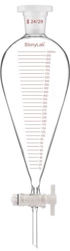 stonylab Messablauftrichter, Schwerwandig Birnenförmig Konisch aus Borosilikatglas mit PTFE-Hahn und Kunststoffstopfen, 1000 ml