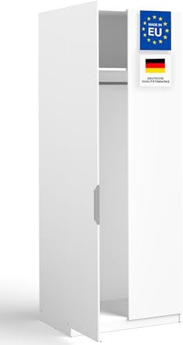 MANUMA® Kleiderschrank Weiss - Moderner Schrank Schlafzimmer - Kleiderschrank 80cm breit und 50cm tief - Design Kleiderschränke - Garderobenschrank - Mehrzweckschrank - Schlafzimmerschrank