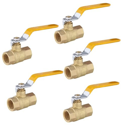 GUOFIS 1,9 cm (3/4 Zoll) Hochleistungs-Kugelhahn aus Messing, 600 WOG FNPT FIP Gewindeventil für Druckluft, Wasser, Sanitärarbeiten oder Öl (5 Stück, gelber Griff)