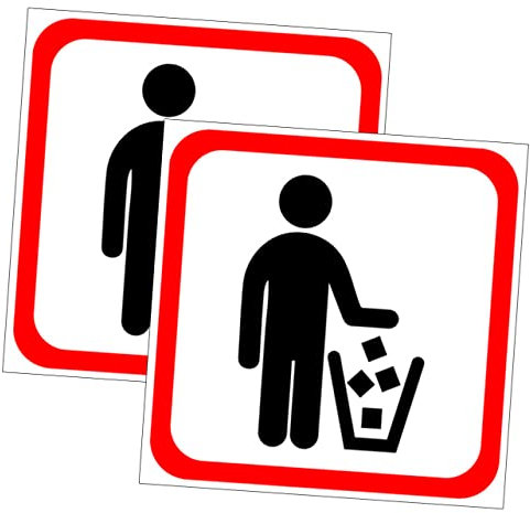Mikikit 2Pcs Trash Can Warning Sign Stickers, Black PVC Self-Adhesive Decals for Rubbish Bin and Wall, Easy to Remove, Home Kitchen or Bathroom Use
