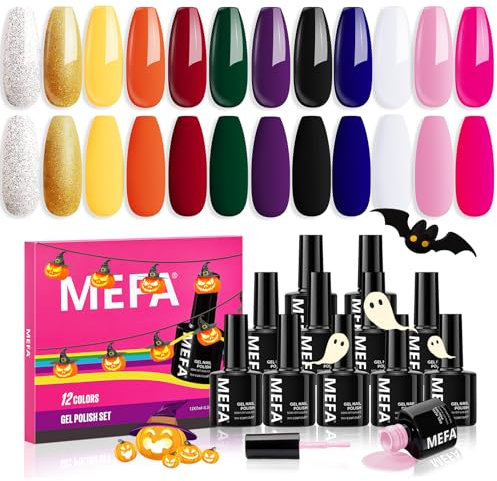 MEFA UV Nagellack Set, Gel Nagellack UV Set 12 Farben Schwarz Glitzer Weiß Rosa Blau Gelb Lila Kollektion UV Gel Nagellack Soak-Off UV Nagellack für Anfänger DIY Nailart zu Hause Sommer, 7 ML
