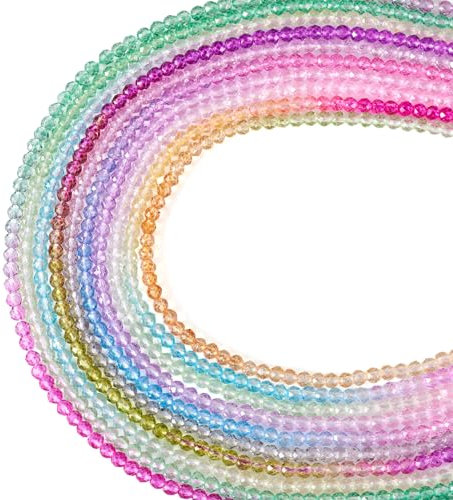 PandaHall - 10 hebras de cuentas redondas facetadas de cristal de 3 mm de color degradado, cuentas sueltas para manualidades, pulseras, joyas