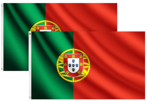 COCOSY 2 Stück Portugal Fahne - 90 x 150 cm 100% Polyester Portugal Flagge mit Messing-Ösen - Wetterfeste & Langlebige PT Portugal Flagge für Sport & Feierlichkeiten
