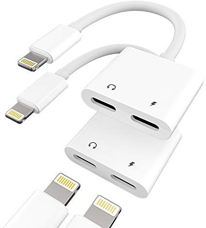 Adaptador para iPhone Auriculares Jack Lightning 2Pack Cascos Microfono Dongle para Apple 14 13 12 11 Pro Max para iPad Mini Cable Auxiliar Coche Cargador Aux Accesorios Audifonos Carga Audio Conector