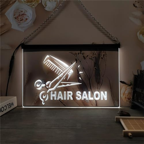 KEYQEEN Letrero de neón LED para peluquería, Luces de neón talladas en 3D para Corte de Pelo, barbería, decoración de Pared Comercial, letreros Luminosos USB,Blanco,40x30cm