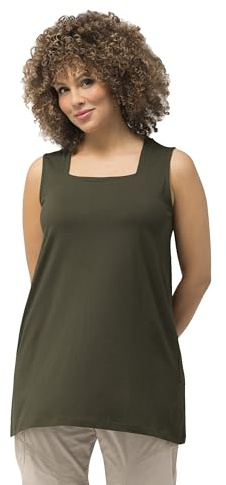 Ulla Popken Damen große Größen Übergrößen Plus Size Longtop, Classic Fit, Carré-Ausschnitt, ärmellos waldgrün 42+ 807310201-42+