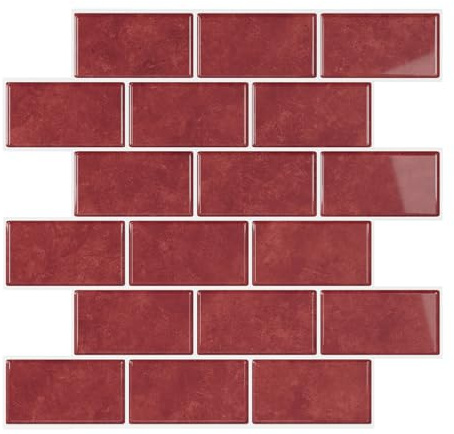 VEELIKE Mattonelle Adesive Cucina Rossa Retro Piastrelle Adesive Bagno Adesivi per Piastrelle Impermeabile Paraschizzi Cucina Muro Adesivo Piastrelle Adesive Camino 30,5cm x 30,5cm 12 Pezzi