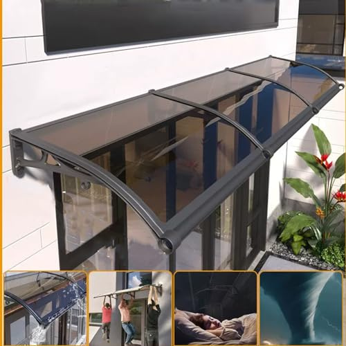 Curved Door and Window Awnings, Patio Awnings with Large Gutters, Modern Polycarbonate Front Door Awnings for Windows Porches Rain and UV Protection for Outdoor Shelter (60x100cm/24x39in,Brown)