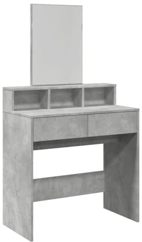 vidaXL Schminktisch, Frisiertisch mit Spiegel, Kosmetiktisch mit 2 Schubladen 3 Fächern, Frisierkommode für Schlafzimmer, Modern, Betongrau