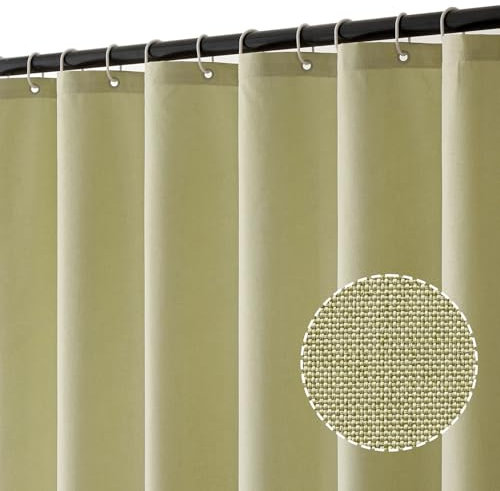 MIULEE Rideau de Douche en Lin texturé 180x200 cm Vert Citron, Hôtel de Luxe Lourd Rideau de Douche imperméable, Anti-moisissure Tissu Lavable Rideau de Bain pour Salle de Bain avec 12 Anneaux