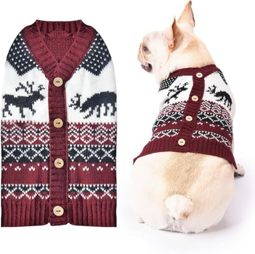 Hund Weihnachten Pullover V-Ausschnitt gestrickt Welpe Pullover Weste Rentier Haustier Kleidung Outfit für kleine mittlere große Hunde Katze Pullover(Rentier Pullover,XXL)