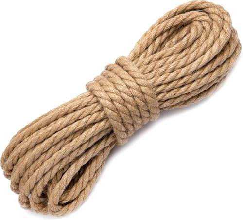 ZephyrCraft Cuerda de Yute, 10mm x 20m Cuerda Cañamo Natural, Cuerda de Cáñamo Gruesa Cuerda rascador para Gatos para Artesanía Embalaje decoración (10 mm x 20 m)
