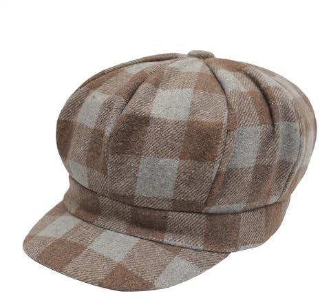ZLYC Klassische Damen-Kappe, Visier, 8 Paneele, Gatsby Cabbie Hut, Plaid Coffee, Einheitsgröße