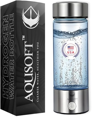 AQUSOFT Portable Alkaline Hydrogen Water Bottle with SPE PEM Technology | Type-C USB Rechargeable 1600 PPB Hydrogen Rich Water in 3 Minutes | Borosilicate Glass Water Cup | 2-in-1 Usage Modes | 420ml