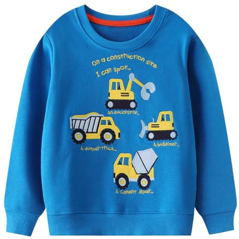 Dinopjs Jungen Sweatshirt Bestickt Technik Fahrzeug Kinder Pullover Langarm Baumwolle Winter Weihnachtspulli Sportshirt Warm Oberteile 2-7 Jahre 92-122