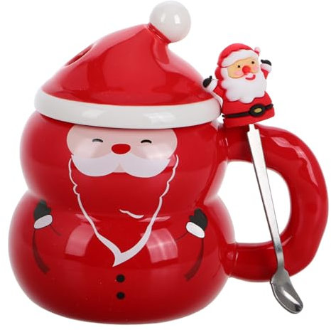 MAGICLULU Christmas Santa Claus Cup Set Ceramic Tea Mug with Lid Santa Claus Christmas Coffee Mugs Holiday Present 1 Set