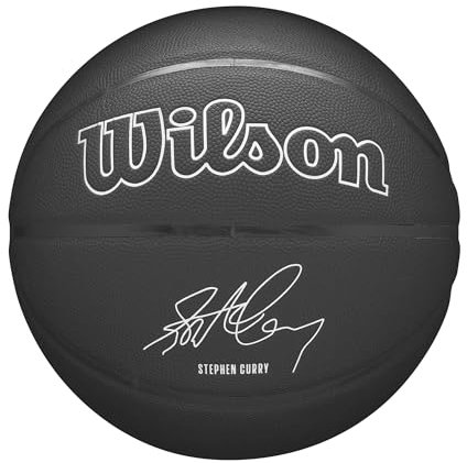 Wilson NBA Player Evergreen Basketball, Mit Pure Feel Bezug, Ideal Für Spiele Im Freien, Wetterfest, Spieler: Curry, Farbe: Schwarz, Größe: 7