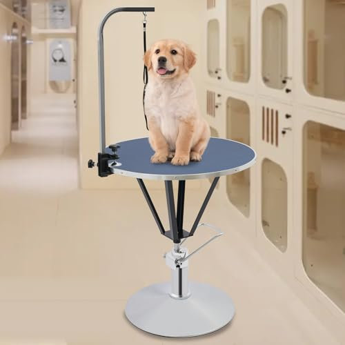 LENDISIY Hydraulischer Hundepflegetisch, Trimmtisch Tierpflegetisch Schertisch Pflegetisch, Höhenverstellbar Hydraulisch Anhebbarer Tierpflegetisch für Hunde Katze (Blau+Schwarz+Silber)