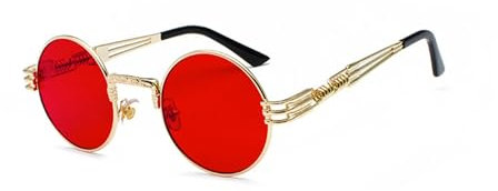 WDZAYXC Runde Retro Sonnenbrille für Damen und Herren, Stage Style Vintage Brille (Gold/Rot)