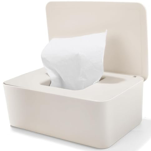 Feuchttücher Box, Feuchtes Toilettenpapier Box mit Deckel, Nachfüllbare Feuchttücherbox für Babys & Erwachsene, Feuchttuchspender Hält Tücher Frisch, Aufbewahrungsbox für Zuhause und Büro, Weiß