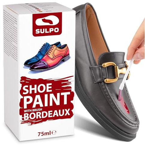 SULPO Schuhfarbe - Lederfarbe Bordeaux 75 ml - Ideal für genarbtes Leder Pflege - Effektive Lederpflege Für Schuhe, Taschen Und Accessoires