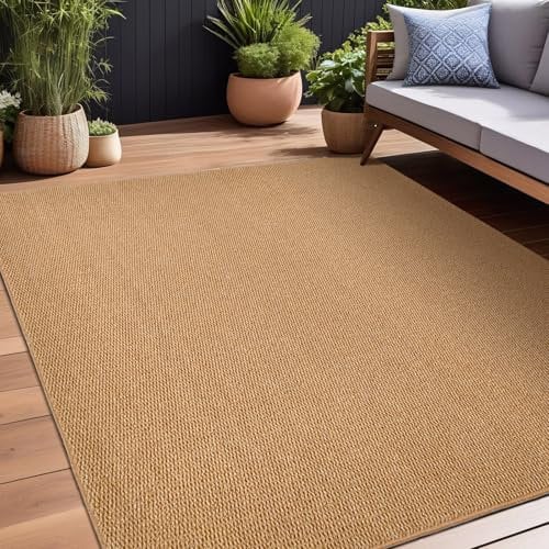WONGS BEDDING Outdoor Teppich Wetterfest, 120 x 160cm Terrasse Balkon Garten Outdoorteppich, rutschfest Waschbar Teppich, Modern Flachgewebe Sisaloptik