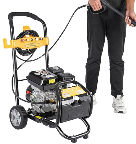Petrol Pressure Washer, 7.5 HP 2465PSI with 8m Hose and 5 Nozzle Attachments, Professional Garden Cleaner