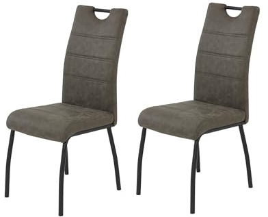 Hela Tische, 2er Set Esszimemrstuhl Petra, Microfaser Braun, Rundrohr Metallfüße, Lehne mit Griff