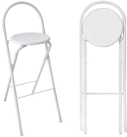 Tragbarer klappbarer Barhocker, 60 cm, 65 cm, 70 cm, 75 cm, platzsparend, keine Montage erforderlich, Frühstück, Esszimmer, Camping, Hocker mit Fußstütze (Weiß, 65 cm)