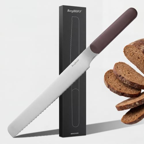 Berghoff Home Couteau à pain 20 cm - Couteau à petits pains en acier inoxydable - Couteaux de cuisine à lame dentelée - couteaux à petit-déjeuner - Aubergine