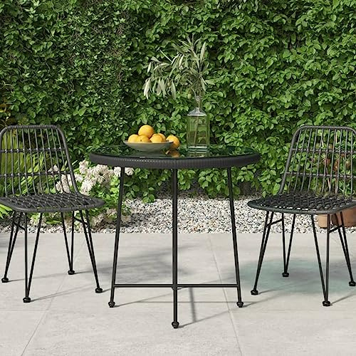 Frdhee Table de buffet d'extérieur - Table de jardin - Table de terrasse - Table à manger - Noir - 80 cm - Verre trempé et acier - Pour jardin, terrasse, balcon - Peut être assemblé rapidement