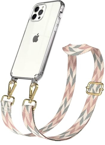 EAZY CASE Handykette - Verstellbares Taschenband kompatibel mit iPhone 12/12 Pro, Schulterriemen, Handykordel mit Silikon Hülle, Umhängetasche, Mint/Rosa Mix Gold
