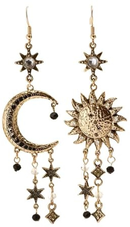 BSLVWG Vintage Sonne Mond Stern baumeln Ohrringe für Frauen, asymmetrische Tropfenohrringe Ethno-Stil, Vintage Boho Schmuck für Frauen