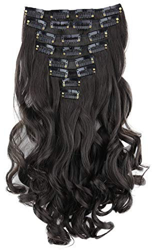 CAISHA XL 45cm CLIP IN EXTENSIONS Klara 7 Teile Set Haarverlängerung Voluminös Gelockt Schokobraun CE24-1