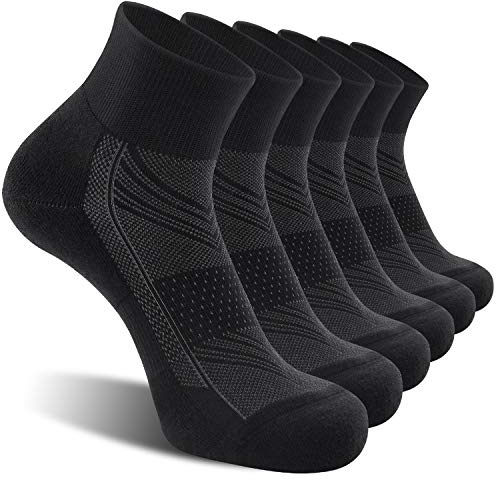 CS CELERSPORT 6 Pack Men's Ankle Socks with Cushion, Sport Athletic Running Socks, Black, Large