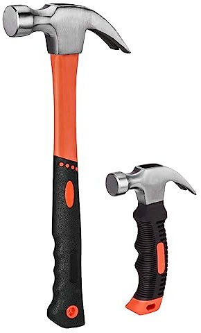 ZUZUAN 2 Piece Hammer Set,includes 1 Pack 8 OZ Mini Stubby Claw Hammer and 1 Pack 16 OZ Fiberglass General Purpose Claw Hammer,Soft Nonslip Handle & Heat Treated Head,Heavier for Higher Hardness