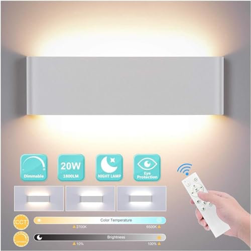 Midore LED Wandleuchte Innen mit Fernbedienung Dimmbar 20W 2700K-6500K Helligkeit Einstellbar Wandlampe 230V 30CM für Schlafzimmer Wohnzimmer Flur Treppen Dachboden
