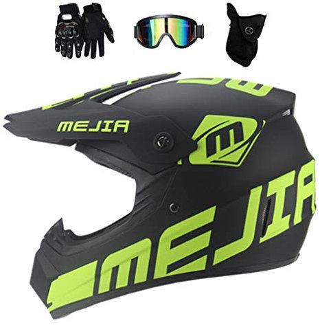 MRDEAR Motorrad Crosshelm Damen Herren Matt Schwarz und Grün Kinder Motocross Helm mit Brille Handschuhe Maske, Fullface MTB Helm Kinderhelm Set Off Road Helm Motorradhelm ATV Downhill,XL