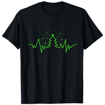 Christmas Tree Heartbeat Funny Shop - Arbre de Noël Battement de Coeur Drôle pour Noël - T-Shirt Noir Unisexe Adulte - Size S