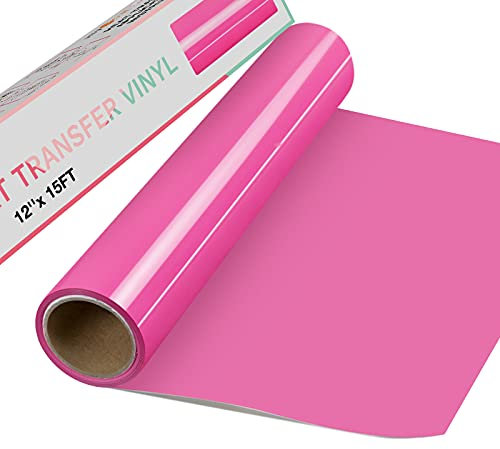 HTVRONT Pink Heat Transfer Vinyl 12''x15ft(30.5x457CM) Iron on Vinyl Easy to Cut & Weed Pink HTV Vinyl Roll DIY Design for T-Shirts