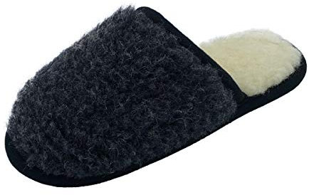 Hollert Damen Hausschuhe Pantoffeln aus Merinowolle Luna warme Schlappen aus Schafwolle Puschen Schuhgröße 36, Farbe Schwarz