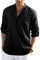 Enlision Mens Black Cotton Linen Shirts Long Sleeve Shirt Button Down Henley Shirts Lightweight Casual Plain Tops for Men L